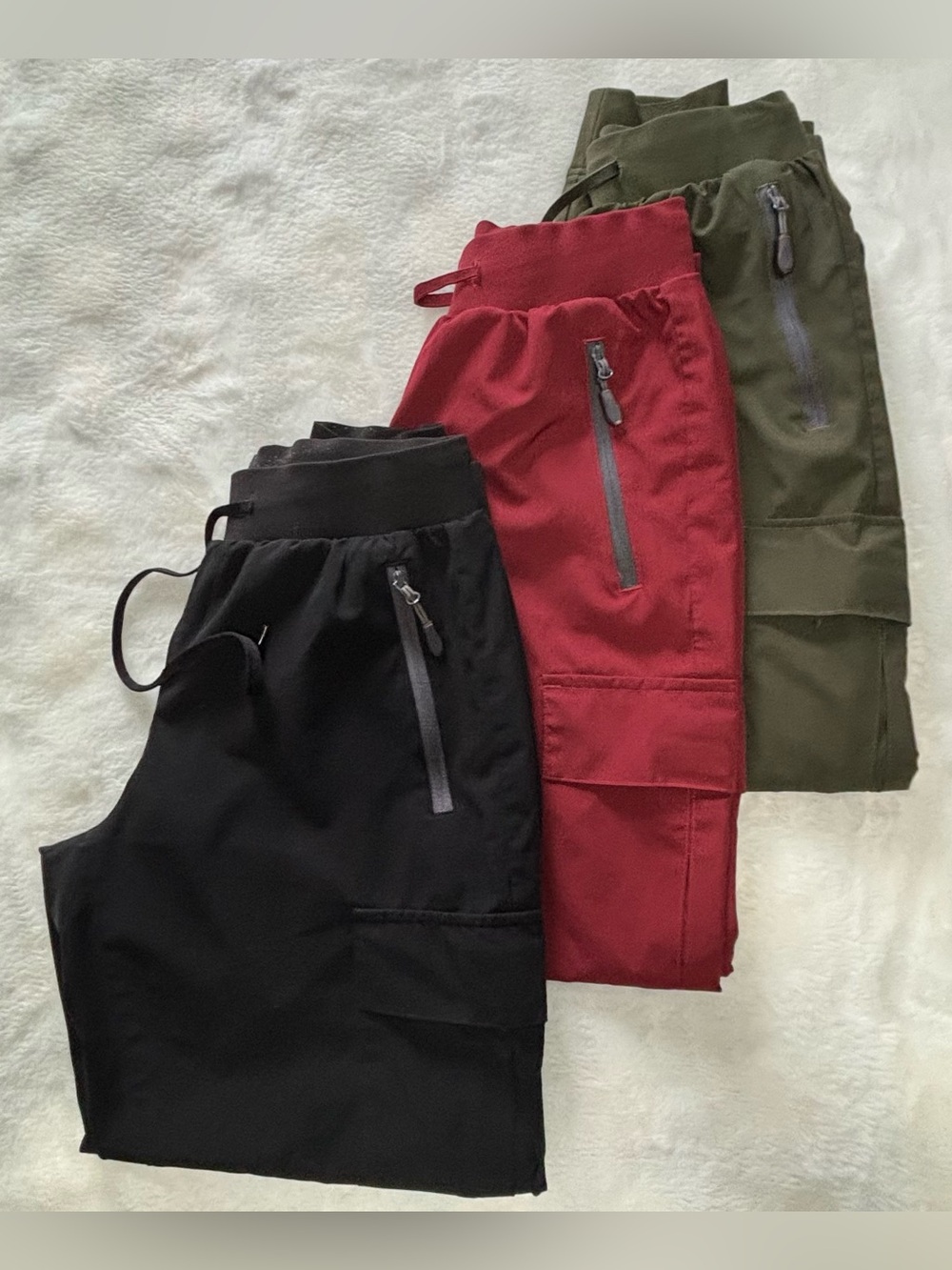 Lot of 3 Libin Lightweight Cargo Jogger Pants Black Burgundy Green Size XS